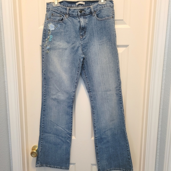 Floral Embroidery Jeans Sz 10 - Crazy Horse Liz Claiborne - straight leg - Picture 3 of 4
